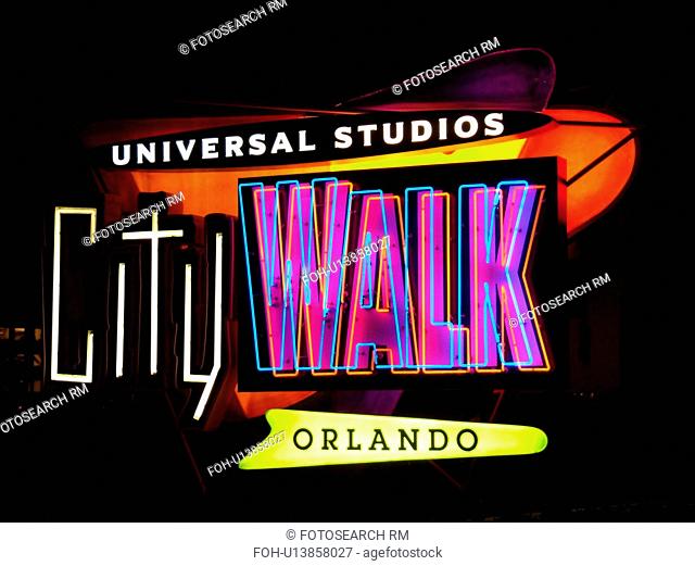 Orlando, FL, Florida, Universal Orlando Resort, Universal City Walk, sign, evening