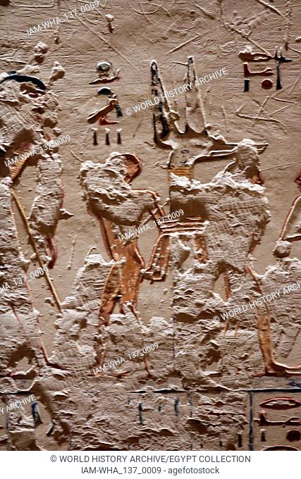 Wall frieze from the tomb of Ramesses VI. Tomb KV9 in Egypt's Valley of the Kings was originally constructed by Pharaoh Ramesses V