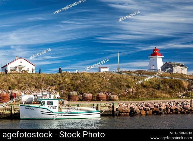 Canada, Nova Scotia, Cabot Trail, Neils Harbour, Cape Breton HIghlands National Park, town and lighthouse