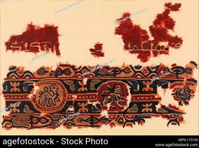 Tiraz with Medallions. Object Name: Tiraz fragment; Date: 8th-9th century; Geography: Attributed to Egypt; Medium: Wool; tapestry weave; Dimensions: Textile: H