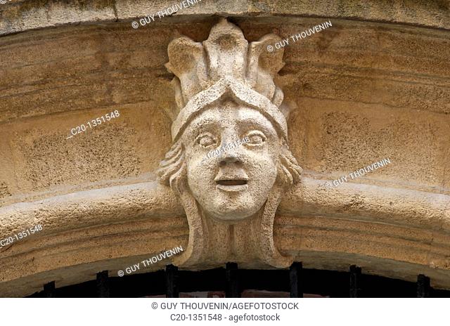 one of the many typical stone sculpture heads ornement above Mansion Doors Old Aix Aix en Provence 13 France