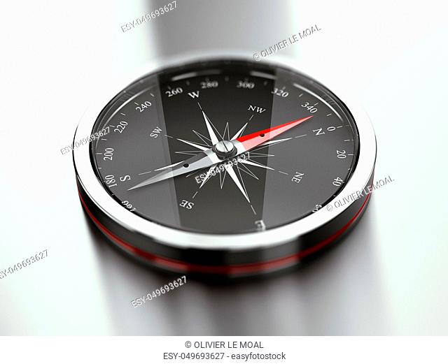 3D illustration of a modern compass pointing north. Concept of Business Vision or consulting