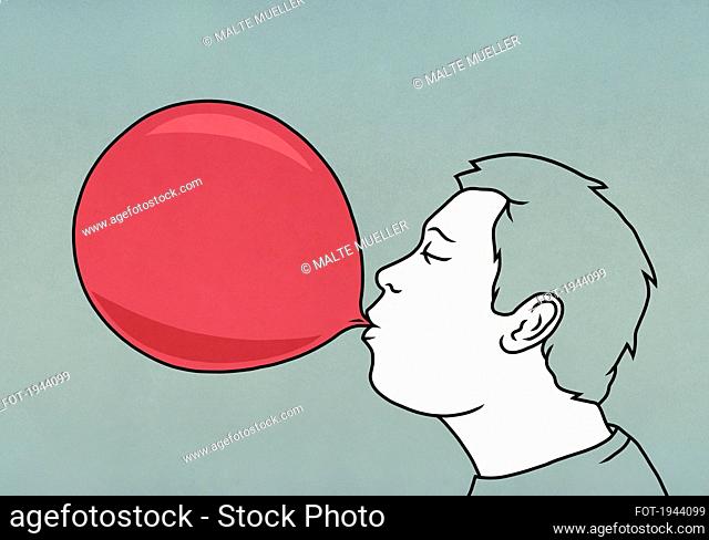 Man inflating red balloon