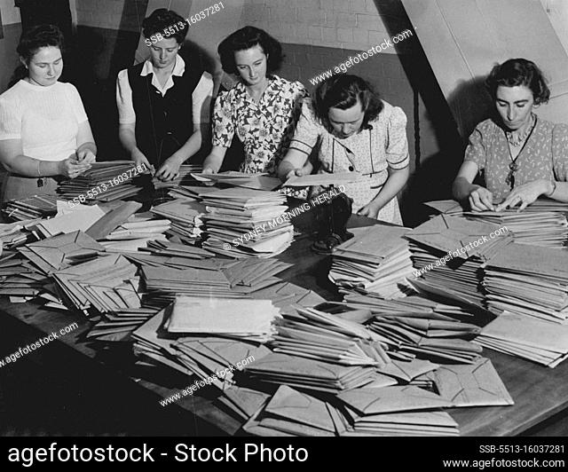 Outward correspondence being sorted weighed, stamped, sealed. January 4, 1947