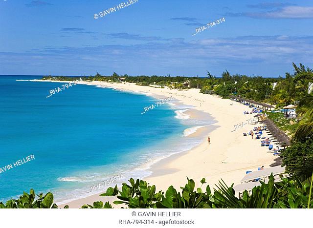 Elevated view of Baie Longue Long Bay beach, St. Martin St. Maarten, Leeward Islands, West Indies, Caribbean, Central America
