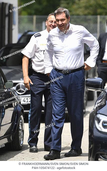 Markus SOEDER (State Premier of Bavaria) single image, cut out, full body shot, whole figure. Prime Minister Markus Soeder visits rider relay of the police...