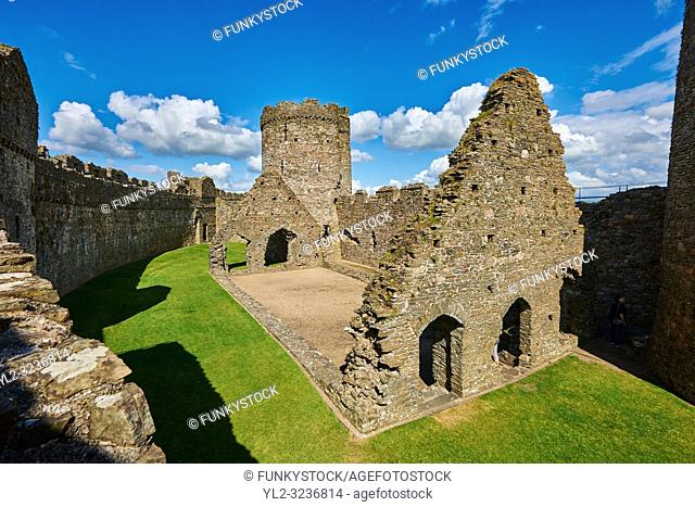 Interior ruins of the medieval Norman Kidwelly Castle, Kidwelly, Carmarthenshire, Wales
