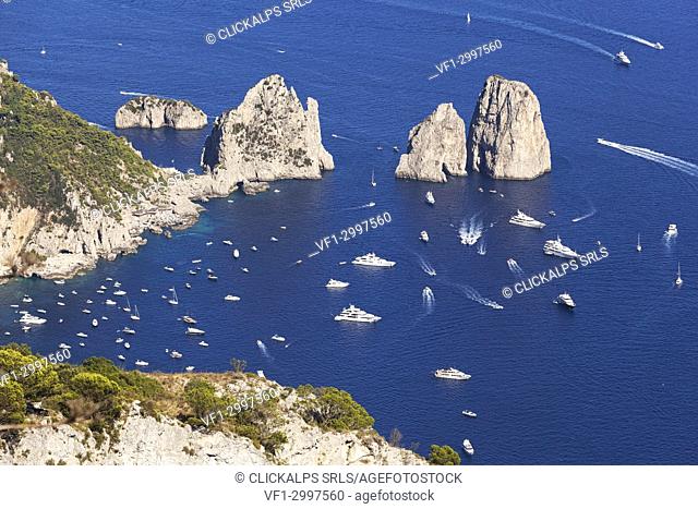 Capri Faraglioni from Solaro Mount, Anacapri, Capri Island, Naples province, Campania, Italy