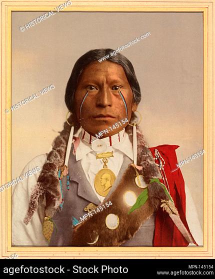 [Native American with a Medal of President Garfield]. Artist: William Henry Jackson (American, 1843-1942); Date: 1890-1910; Medium: Photochrom; Dimensions: In...