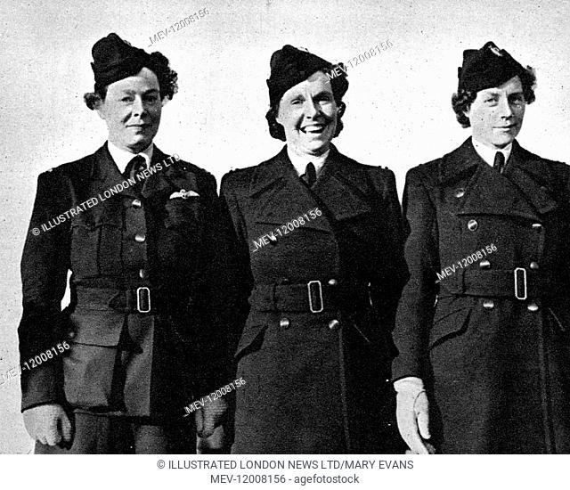 Pilots of the Air Transport Auxiliary Service: Mrs G. Patterson, Miss Rosemary Rees and Mrs Marion Wilberforce