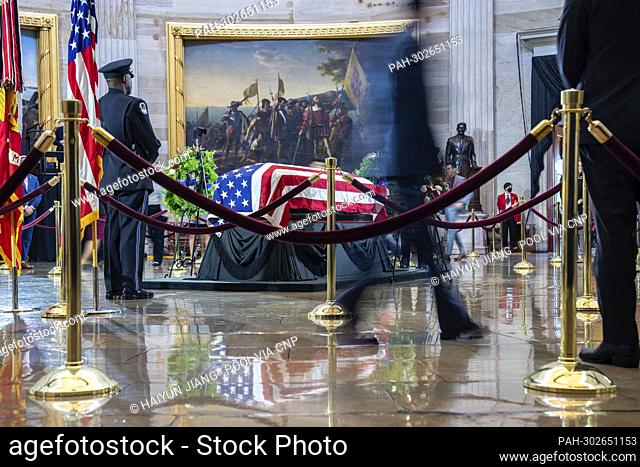 People attend the public viewing at a Lying in Honor event held on Capitol Hill for Chief Warrant Officer 4 Hershel Woodrow “Woody” Williams in the Rotunda on...
