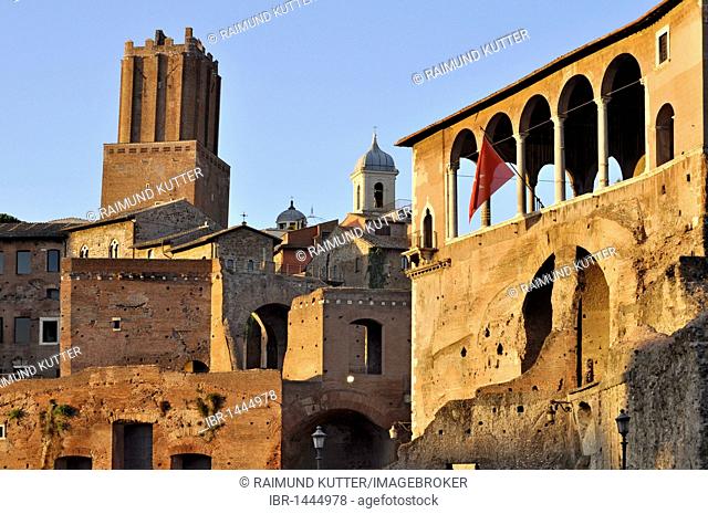 Torre delle Milizie, House of the Knights of Rhodes or Knights of Malta, Trajan's markets, Santi Domenico e Sisto Church, Via Alessandrina, Rome, Lazio, Italy