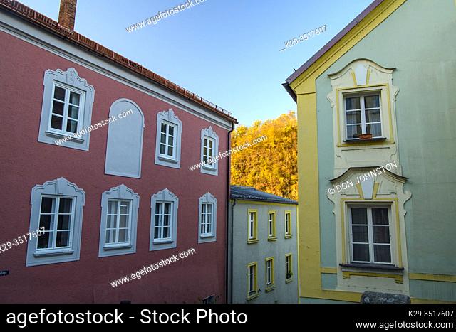Narrow streets and buildings, Passau, Bavaria, Germany
