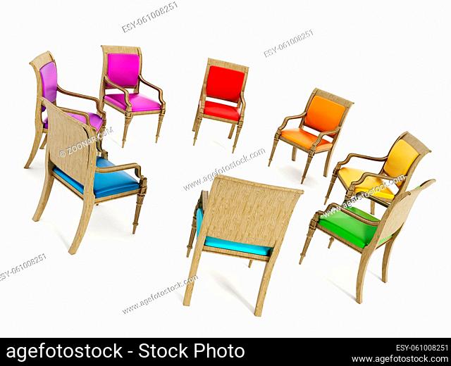 Chairs in circle formation isolated on white