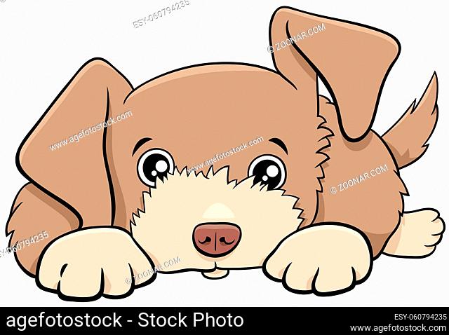 Cartoon illustration of cute puppy comic animal character