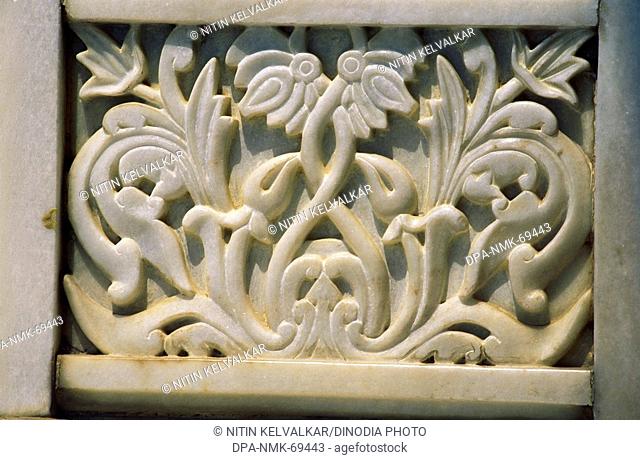 Delicate marble carving in lord Venkateswara temple , Hyderabad , Andhra Pradesh , India