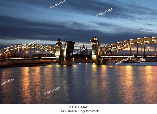 Russia, Saint Petersburg, Peter the Great Bridge, White night, White nights, open, Bolsheokhtinsky Bridge, suspended-d