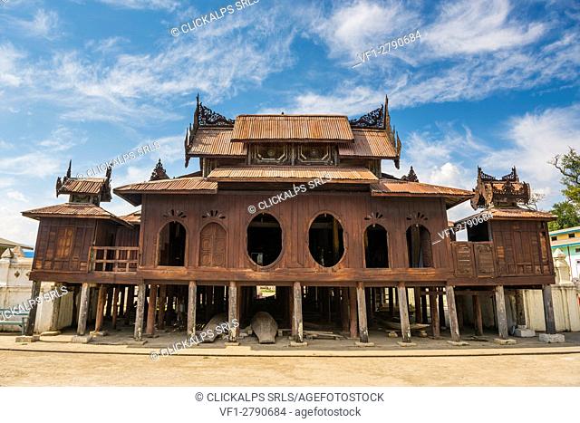 Nyaungshwe, Inle lake, Shan State, Myanmar. The facade of the Shwe Yaunghwe Kyaung monastery