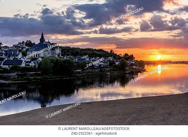 Collegiate Church of Saint-Martin (12th and 13th centuries) at Candes-Saint-Martin Village (Labeled The Most Beautiful Villages of France) at Sunset