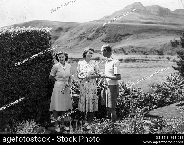 The King And His Daughters On Holiday In Natal -- Princess Elizabeth smiles at the King in the ***** spaces of the Natal national Park
