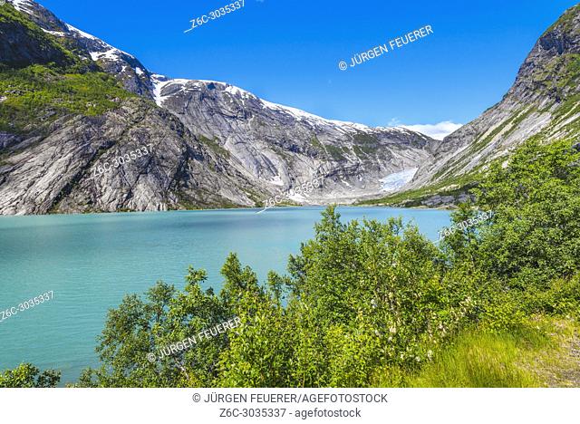 lake and glacier, Norway, National Park, view to Nigardsbreen tongue, part of the Jostedal glacier