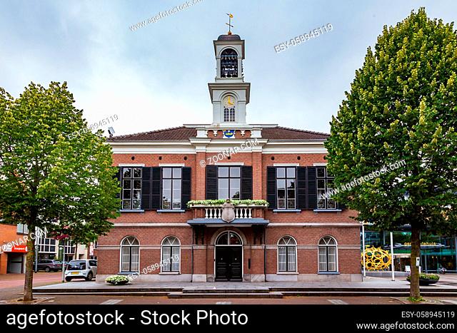 Barneveld Netherlands - July 14, 2020: Front view of the old and new part of the city hall in Barneveld, Gelderland, Netherlands