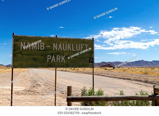 Road sign at entrance to Namib Naukluft Park, Namibia
