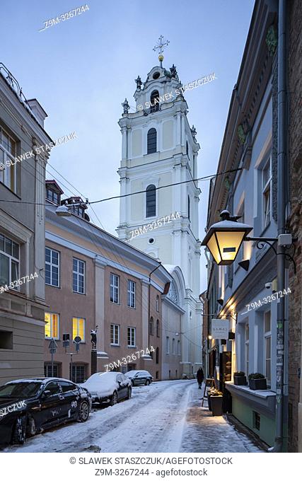 Winter evening in Vilnius old town, Lithuania
