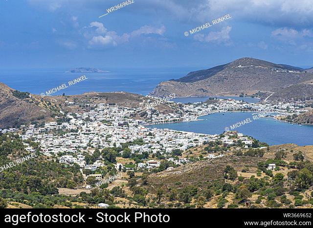 Greece, South Aegean, Patmos, Coastal town in summer