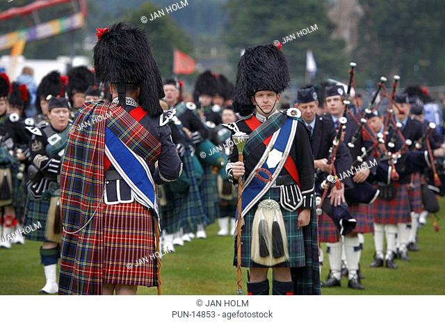 Marching band at Scottish Highland Games, Aberdeenshire, Scotland