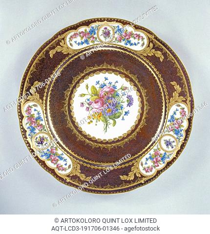 Plate, Ground color painted by Antoine Capelle (French, active 1745 - 1800), Flowers painted by Jacques-François-Louis de Laroche (French