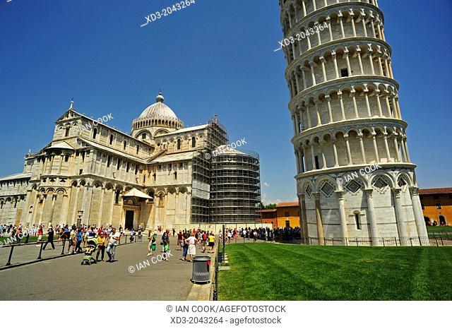 Bell Tower or Leaning Tower of Pisa and Duomo, Piazza dei Miracoli or Piazza del Duomo, Pisa Italy