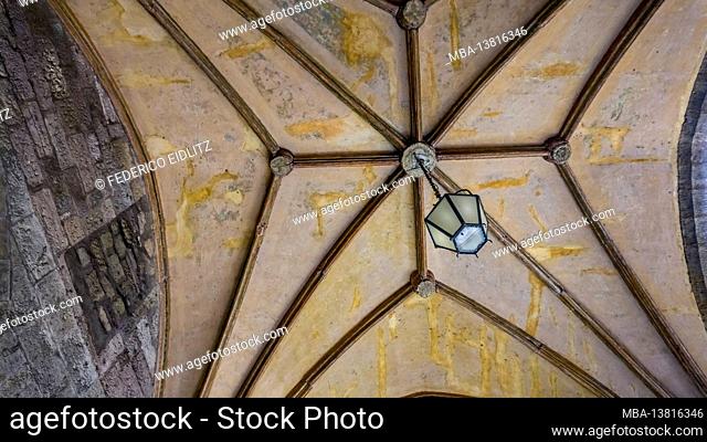 Ceiling of the entrance to the courtyard in the Palace of Archevêques in Narbonne. Built in the XIV century. Monument Historique