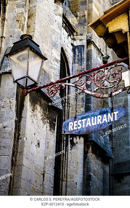 Restaurant detail in the downtown of Narbonne in the south of France