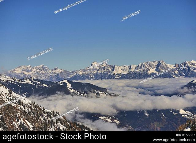 View from Mount Kitzsteinhorn on snow covered mountains, Pinzgau, Salzburg, Austria, Europe