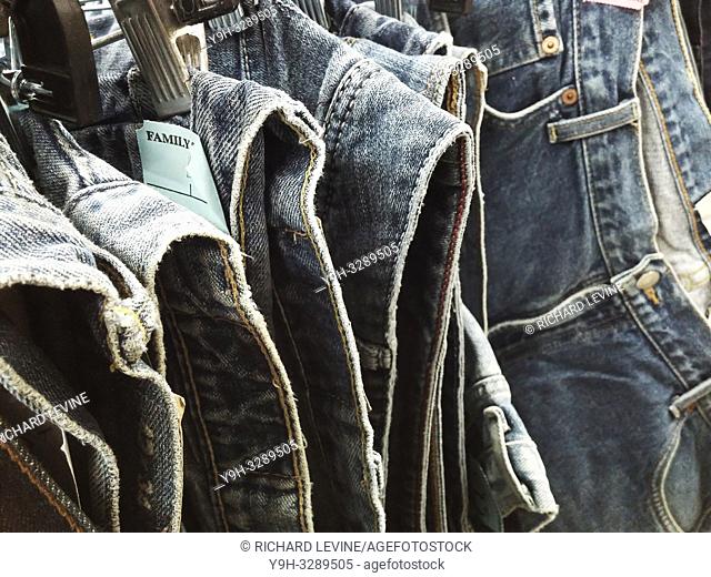 A rack of denim jeans in a second hand store in New York on Thursday, January 3, 2019. Sales of denim are reported to be picking up as consumers depart from the...