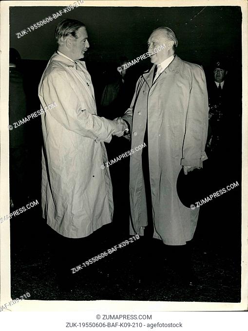 Jun. 06, 1955 - German Chancellor breaks his journey back from America for talks with the primer minister : Dr. Adenauer, the west German Chancellor