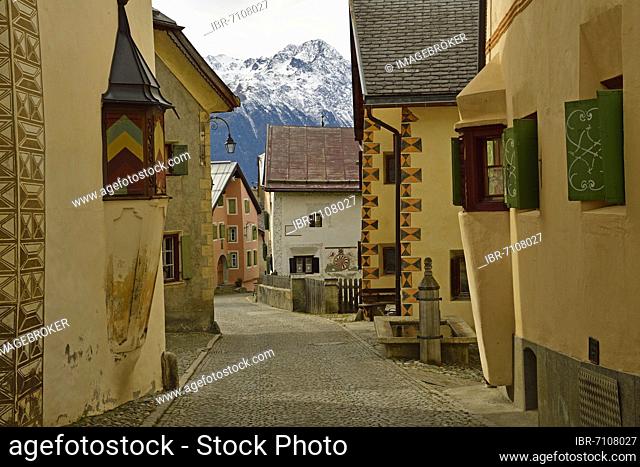Mountain village Guarda, Inntal, Lower Engadine, Engadine, Grisons, Switzerland, Europe