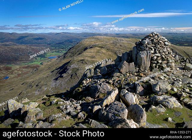 The Langdale Valley and Wetherlam from Swirl How, Coniston Fells, Lake District National Park, UNESCO World Heritage Site, Cumbria, England, United Kingdom