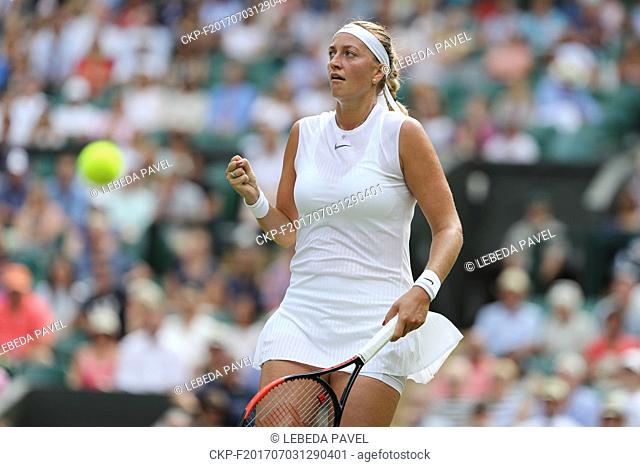 Czech tennis player Petra Kvitova in action during the first day of the Wimbledon Tennis Championships 2017 in London, Britain, on July 3, 2017