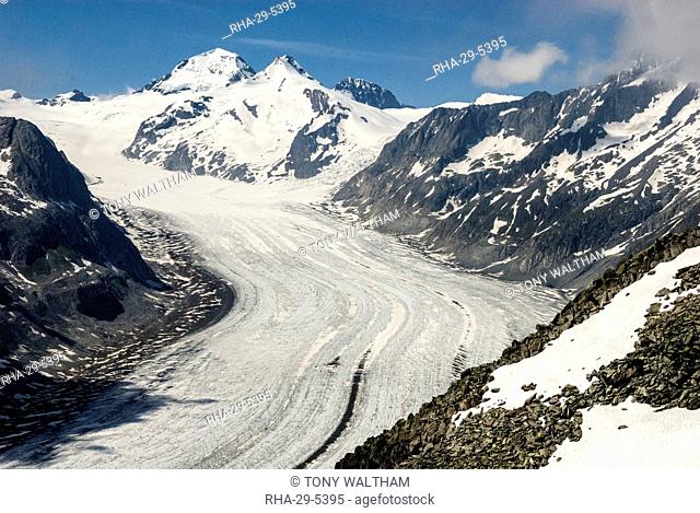 Aletsch Glacier and the Jungfrau, seen from Eggishorn, above Fiesch, Swiss Alps, Switzerland, Europe