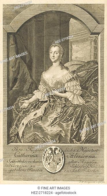 Portrait of Empress Catherine II (1729-1796), 1762. Creator: Bernigeroth, Johann Martin (1713-1767)