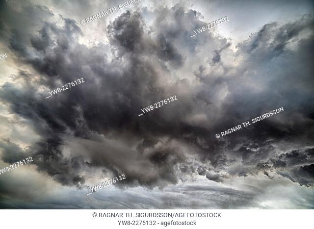 Ash clouds with toxic gases, Holuhraun Fissure Eruption, Iceland. August 29, 2014 a fissure eruption started in Holuhraun at the northern end of a magma...
