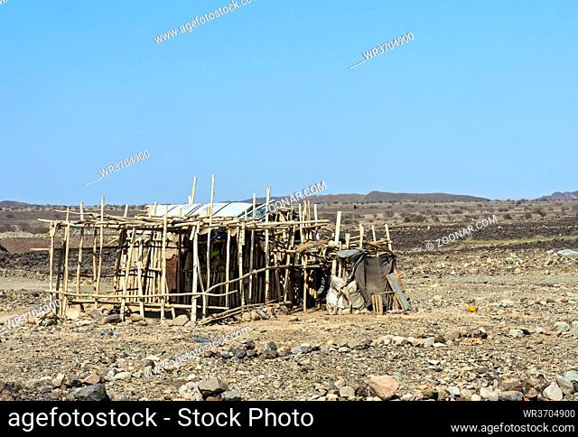 Traditionelle Unterkunft der Afar Nomaden, Danakil Senke, Afar Provinz, Äthiopien / Traditional shelter of Afar nomads, Danakil Valley, Afar Province, Ethiopia