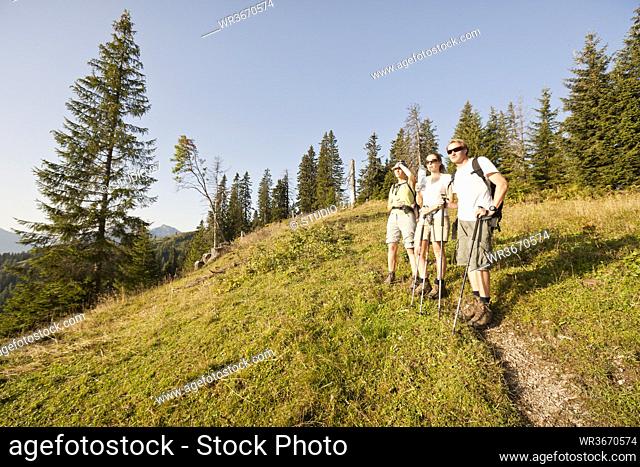 Three friends hiking in the mountains, Achenkirch, Austria