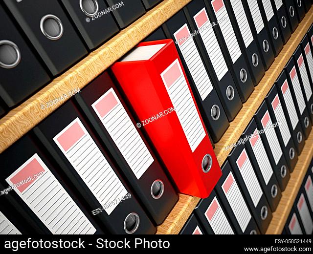 Red folder standing out in the shelf