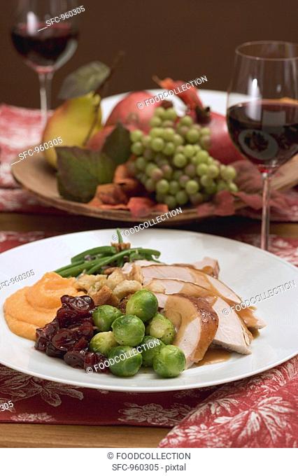 Turkey breast with accompaniments for Thanksgiving USA