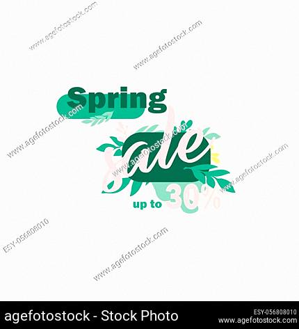 Business icon - spring sale, discount up to 30%. Stylish design vector template for advertising shopping day. Close-up flat vector illustration
