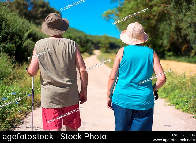 Senior couple on hike close up view