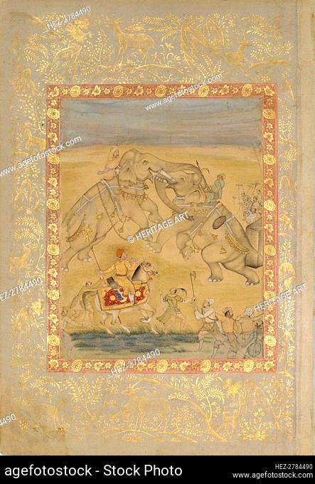 Jahangir Watching an Elephant Fight, ca. 1605. Creator: Farrukh Chela
